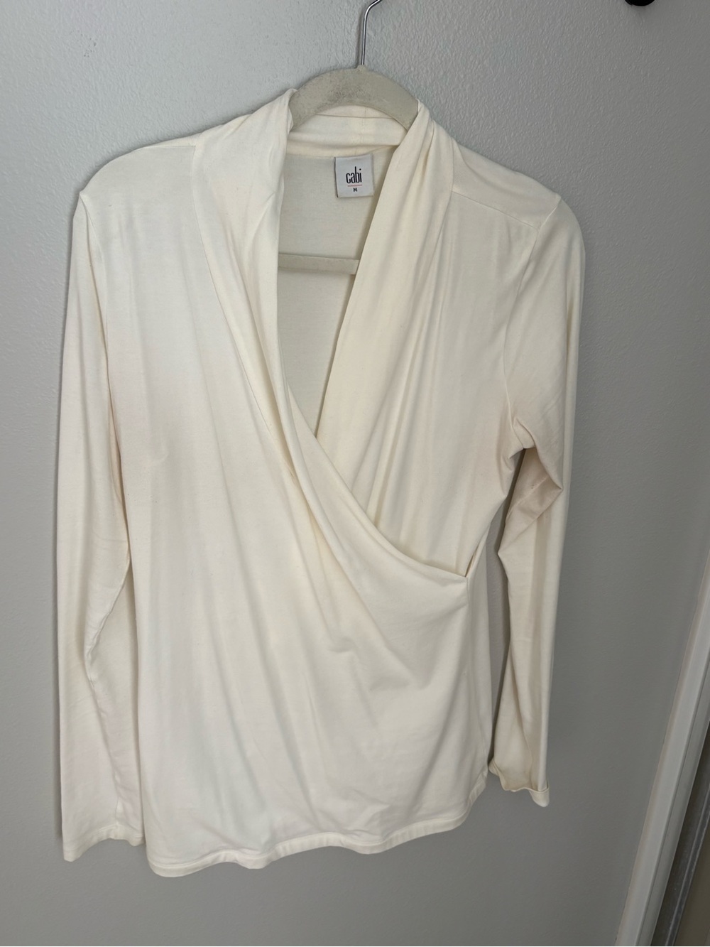 CAbi Ivory/white  Wrap-Front Long Sleeve Top